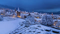 Alpine Hush — the snow-dusted old town of Zug, Switzerland, at blue hour